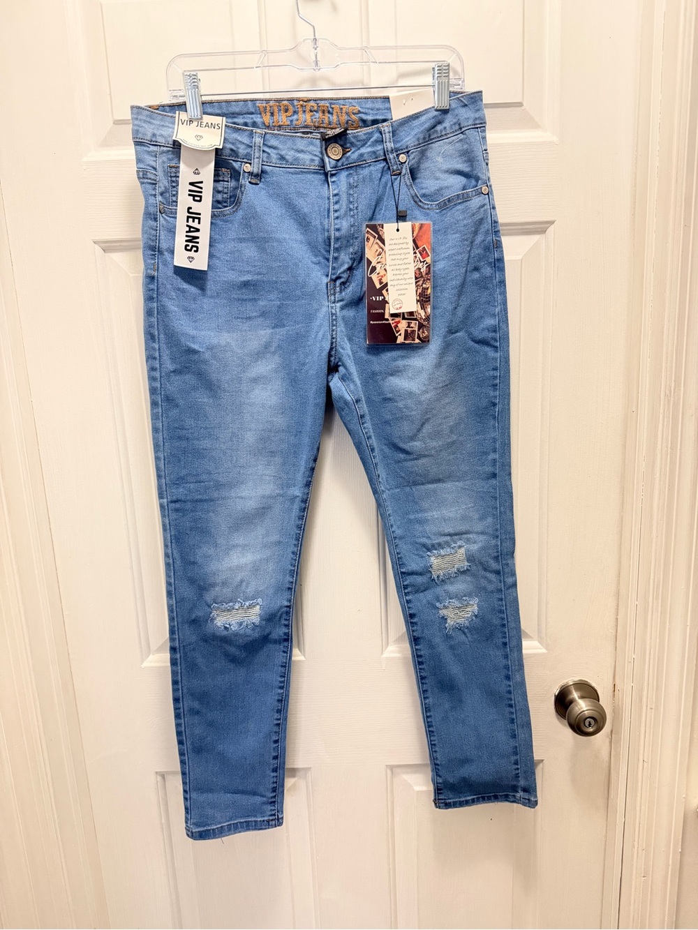VIP Light Blue Denim Jeans with Orange Embroidered Logo